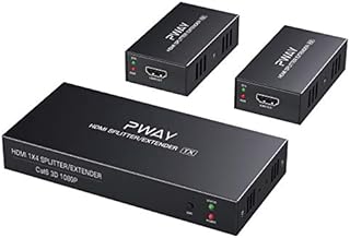 PW-HTS0102(POC) HDMI Splitter Extender 1X2 Port Over Cat5e/Cat6 Ethernet Cable No delay Up to 50m/165ft and Resolution Up to 1080P@60Hz(1 In 2 Out)