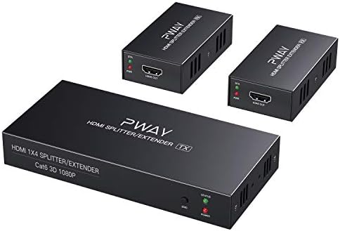 PW-HTS0102(POC) HDMI Splitter Extender 1X2 Port Over Cat5e/Cat6 Ethernet Cable No delay Up to 50m/165ft and Resolution Up to 1080P@60Hz(1 In 2 Out)