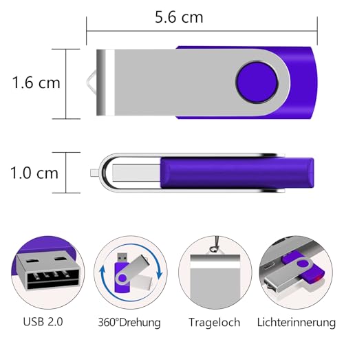 USB Sticks 8GB 20 Stück Mehrfarbig, AreTop Speicherstick USB 2.0 Pen Drives 360° Drehbar Metall Design mit lanyards for Datenspeicher
