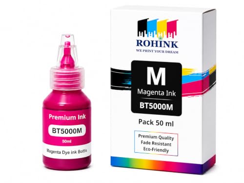 Image of ROHINK Premium Dye Ink Bottles for Brother Printers, T220, T300, T310, T420, T500, T520, T820, T920, T510, T910, T710, T4500W, T800W, T710W - Printer (BTD5000 Magenta Pack 2)