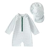 Generisch Jungen-Badeanzug, langärmelig, UV-Schutz 50+, mit passendem Hut für Babys, Kleinkinder und Kinder, ideal für Strand, Pool und Wasserspiele (Green, 3-6 Months)
