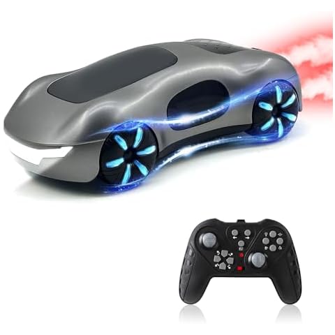 Punieayi Remote Control Car, 2.4GHz RC Car with LED Lights & Sound Spray Effects, Rechargeable Double Sided Off-Road 360° Rotating Toy Stunt Car for Kids, Boys and Girls, Grey Cover
