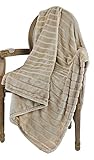 Bertte Throw 330 GSM Soft Plush Fuzzy Warm Fluffy Lightweight Decorative Stripe Fleece All Seasons Cozy Sofa Bed Blanket, 50'x 60', Light Beige