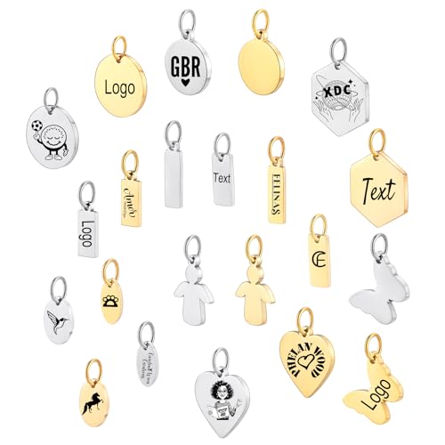 Cring Coco 10-100pcs Custom Stainless Steel Charm, Mirror Polishing Laser Engraved,Necklace Personalized Logo Brand Tag with Jump Ring,Engrave Logo/Text Message Word Tag for DIY Bracelets Jewelry