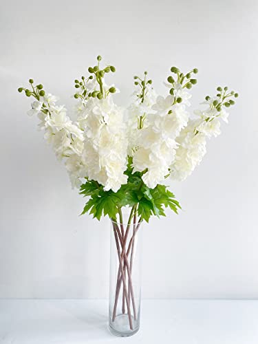 Yalzonemet 3Pcs White Delphinium Artificial Flower Real Touch Latex Delphinium Flower Big 31.5'' Long Stem Lifelike Fake Silk Larkspur For Home Outdoor Wedding Flora Table Centerpiece #TOP7