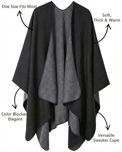 Image of Bestshe Women's Boho Open Front Poncho Plaid Shawl Wrap Cape