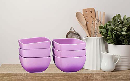 Large Ceramic Square Bowl Set Of 6 - 26 Ounce For Pasta, Cereal, Soup And Berries - (Gradient Purple) #TOP4