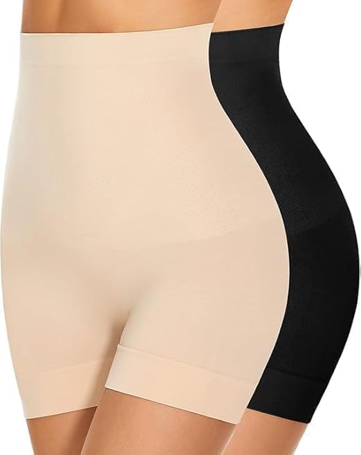 Women's High Waist Shapewear Shorts, Tummy Control Body Shaper Tummy Control Slimming Body Shapewear for Belly, Perfect for Dresses, Saree [Free Size] (Skin-Black Combo)-image-20