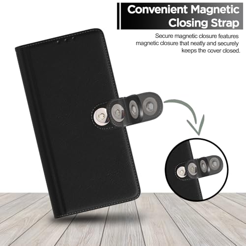 Image of Pikkme Flip Cover for Realme 14 Pro Plus 5G Leather Finish | Inside TPU with Card Pockets | Wallet Stand and Shock Proof | Complete Protection Button Flip Case(Black)