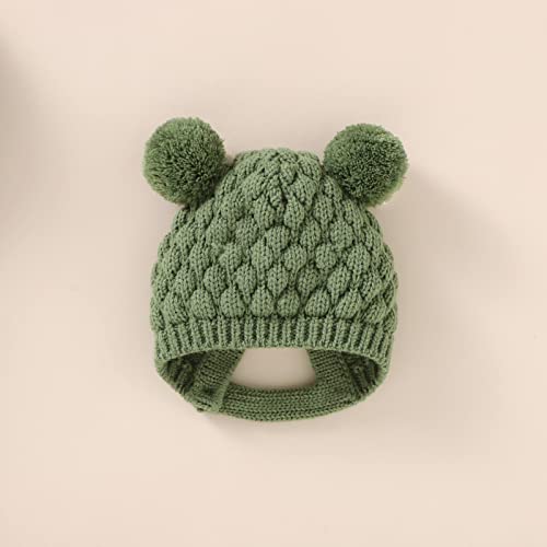 Newborn Baby Boy Girl Fall Winter Clothes Long Sleeve Solid Color Knitted Button Romper Bear Hat Cute Toddler Outfit (Green, 0-3 Months) #TOP3