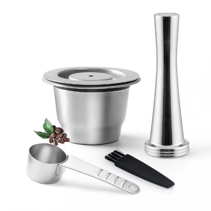 HAILASRE Reusable Coffee Capsule Compatible with Nes-presso OriginalLine Machine Stainless Steel Refillable Nes presso Coffee Pod Filter with tamper