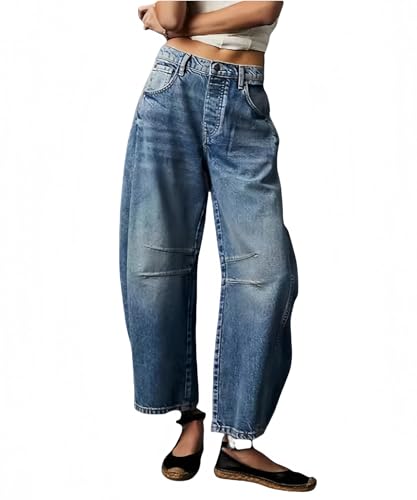 Womens Barrel Jeans Leopard Wide Leg Vintage Loose Y2k Mid Rise Baggy Jeans Boyfriend Harem Pants3
