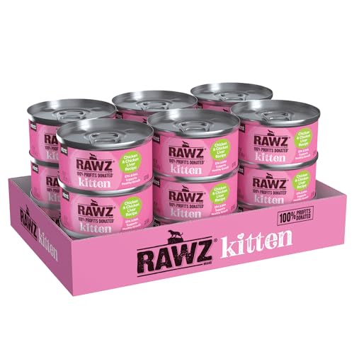 Rawz Natural Premium Pate Canned Kitten Wet Food - Made with Real Meat Ingredients No BPA or Gums -2.8 oz Cans (Case Pack of 18) (Chicken & Chicken Liver)