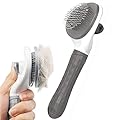 Dog Brush Cat Brush Grooming Comb,Self Cleaning Cat Dog Slicker Brushes with Smooth handle,Pet Grooming Tool with Cleaning Button for Cat Dog Shedding Tools Cat Dog Massage Clean Tangled Brush (Grey)