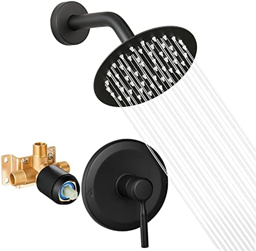 Black Shower Head And Faucet Set Complete With Valve Shower Fixtures With 6 Inch High Pressure Rain Showerhead Trim kit Regaderas Para bBaño Modernas