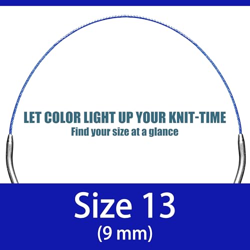 Image of cuteDIY Size 13 Circular Knitting Needles 16 Inch Set Round Metal Kit (Etched US&mm, Color-Coded Cable, Smooth Join)