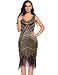 Flapper Girl Women's Vintage 1920s Sequin Beaded Tassels Hem Flapper Dress (XXL, Black+Gold)