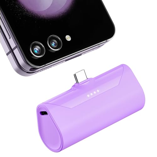 TCNOLL Lightweight Purple USB C Battery Pack for iPhone 15/16/17, 4800mah USB Type C Portable Charger Fast External Battery Charger for Samsung Galaxy S23/S22/S21 Series/Other Android Smartphones