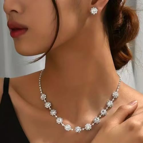 Unicra Bride Silver Necklace Earrings Set Crystal Bridal Wedding Jewelry Set for Women4