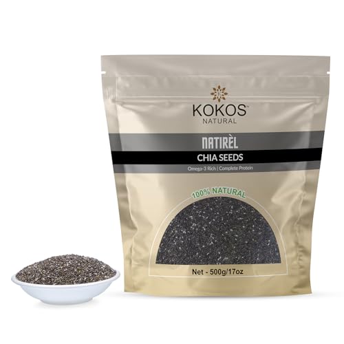 Image of Kokos Natural Chia Seeds - 500 Gm (Pack of 1) | Raw, Unroasted & Nutrient-Dense Seeds | Rich in Fiber, Omega-3 & Plant Protein | Best For Weight Management, Gut Health & Energy | Vegan Superfood & Healthy Snack