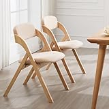 YUUIJOAA 2-Pack Folding Chairs with Cushion, Linen Padded Foldable Dining Chairs, Portable Raw Wooden Folding Chairs for Dining Rooms Parties Offices Indoor Outdoor Khaki