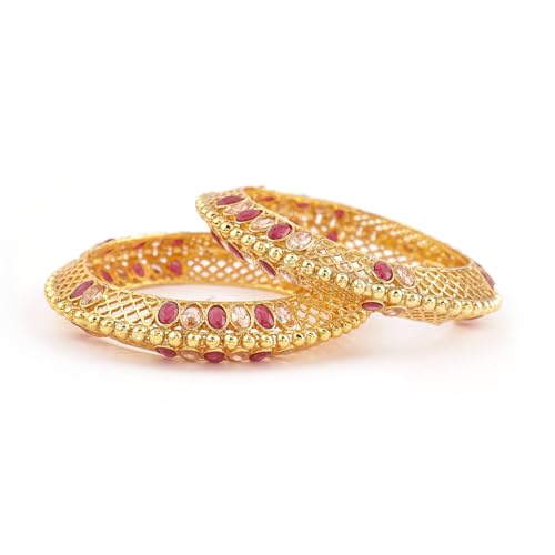 Rubans Set Of 2 24K Gold-Plated Red Beige Stone-Studded Handcrafted Bangles (B0D73YB56P) Amazon Price History, Amazon Price Tracker
