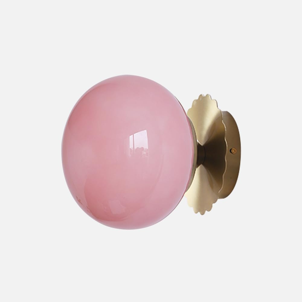 HUAYUSEDF Nordic Retro Hardwired Metal Wall Lamp,E26 Modern Cream Glass Sconce,Living Room Background Corridor Light Fixture,7Inch Globe Kids Bedroom Bedside Pink Mount Lights(Pink)
