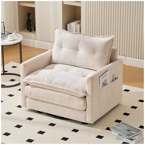 Wyibwy Divano singolo moderno, poltrona relax girevole a 360° con braccioli, 1 posto, dotato di cuscini e due tasche laterali, ideale per soggiorno, camera da letto, studio e ufficio (Beige)