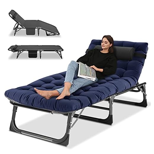 Portable Folding Camping Cot, Adjustable 4-Position Adults Reclining Chaise with Pillow, Outdoor Lounge Chair Sleeping Cots Bed, Perfect for Camping, Pool, Beach, Patio