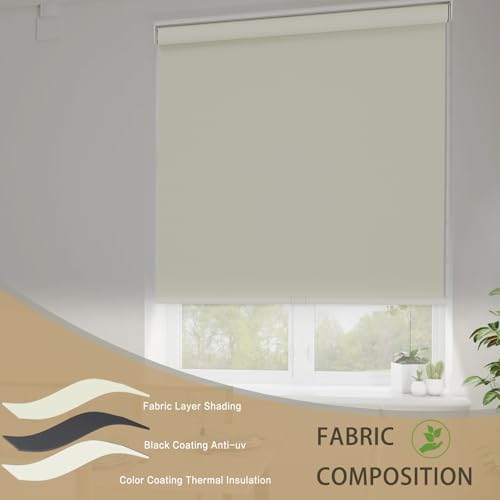 Image of Changshade Blackout Roller Shades for Indoor Windows,Cordless Roller Blinds,Free-Stop Roll Up Shades with Thermal Insulated, Uv Protection Fabric for Bedroom,Office,French Door,Beige,26 inch W72 H