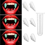 3 Pack Glow in The Dark Vampire Fangs Fake Teeth with Adhesive Tooth Kits, Halloween Zombie Costume Cosplay Accessories Party Prop Decoration in 3 Sizes for Kids and Adults