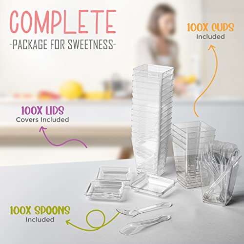100Pack 5Oz Clear Plastic Dessert Cups With Lids And Spoons - Mini Parfait Cups With Lids - Appetizer Cups For Parties Small Dessert Cups With Spoons (100 Cups + 100 Lids + 100 Spoons) #TOP13