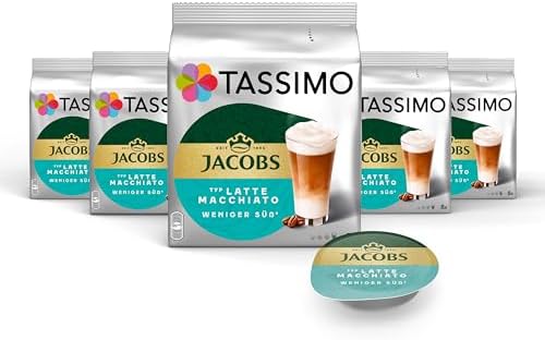 Tassimo Kapseln Jacobs Typ Latte Macchiato Weniger Süß, 5 x 8 Pads, 40 Kaffeekapseln