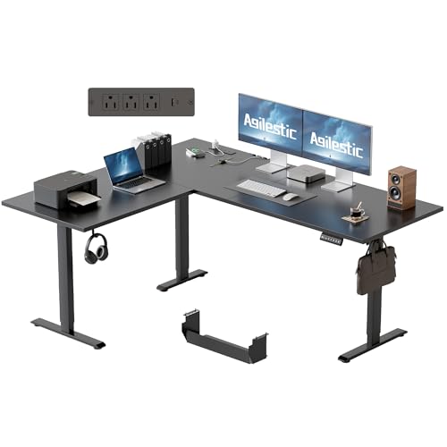 Image of Agilestic Electric L Shaped Standing Desk 63 x 55 Inch with Power Outlet, Height Adjustable Corner Stand up Desk with Cable Management,Sit Stand Home Office Workstation with Splice Board, Black