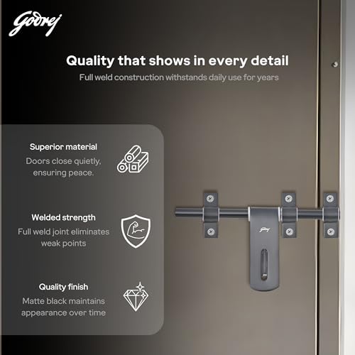 Image of Godrej Door Fittings | Aldrop for Main Door (10 inch, Matte Black) | Premium SS Latch /Kadi for Left or Right Handed-Doors | Aldrops for Double Doors, Home, Bedroom, Puja Room | Size 250 X 14 mm