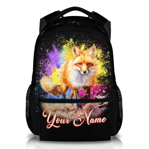 Personalized Backpack for School - Fox Backpacks for Girls Boys - 17 Inches Large Capacity Custom Animals Bookbag for Kindergarten Preschool Elementary