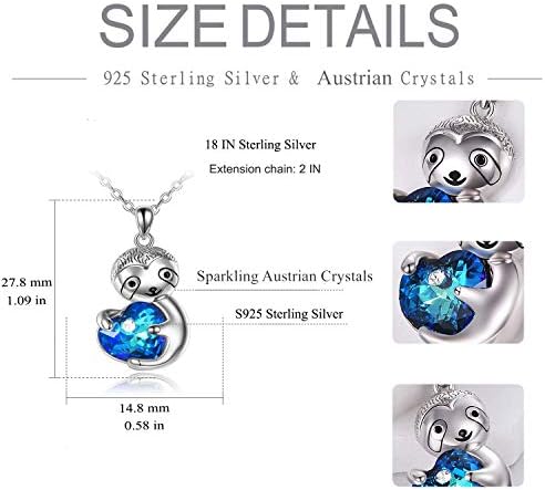 AOBOCO Sloth Gifts 925 Sterling Silver Cute Animal Pendant Necklace with Crystals Jewellery Birthday Gifts for Women Girls