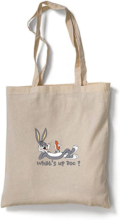 Reusable Eco-Friendly Cotton Canvas Tote Bag/Grocery Shopping Bag/Shoulder Bag Whats Up Doc White
