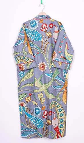 Image of Pure 100% Cotton Robe For Womens Bathrobe Dressing Gown Long sleepwear Free Size Kimono