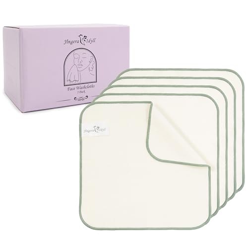 Jingera & Idyll Ultra-Soft Charcoal Fiber Face Washcloth, Facial Towels, Gentle Exfoliating Wipes for Women Cleansing, Wash Cloths, Reusable Makeup Remover, 5 Pack