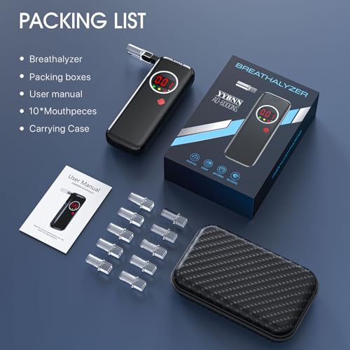 Breathalyzer,Portable Breathalyzers for Alcohol with LCD Display,Professional-Grade Accuracy Alcohol Breathalyzer Tester with 10 Mouthpieces for Home or Party Use (Black)