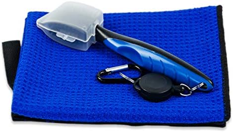 Perfshot Microfiber Waffle-Weave Golf Towel with Golf Club Brush | 16"*24" Towel | Multi-use Groove Cleaner (Blue Towel + Blue Brush)