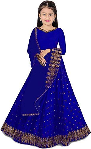 Indian Design Girl's Tafetta Sattin Semi-Stitched girl's Lehenga Choli_Royal Blue_8-9_Years_Meera