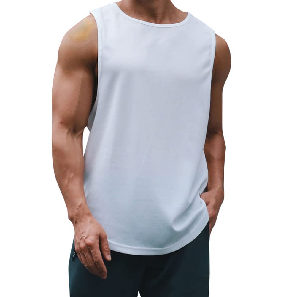 Men's Vest Running Sleeveless T-Shirt Gym Tank Top Quick-Dry Sports Vest for Training Basketball Fitness,White,3XL