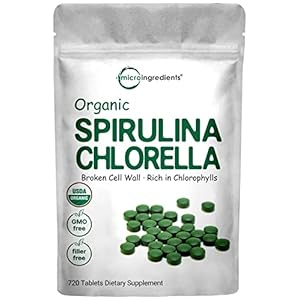 Organic Chlorella Spirulina Tablets, 3000mg Per Serving, 720 Counts, 4 Months Supply, 50/50 Blend Superfood, No Filler…