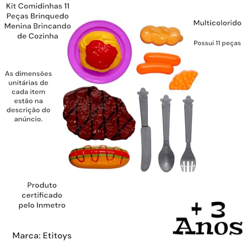 Kit Comidinhas 11 Peças Brinquedo Menina Brincando Cozinha
