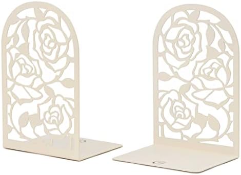 CNK Book Ends, Premium BookEnds for Book Shelves, Metal Book Ends for Home Office Heavy Books, Book Shelf Holder, Home Decorative, Book Stoppers, Book Holder Rose Bookend White