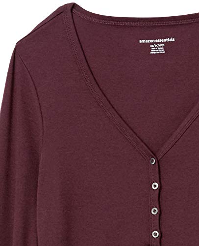 Amazon Essentials Women's Ribbed Knit Long Sleeve Henley Slim Fit T-Shirt, Burgundy, Small