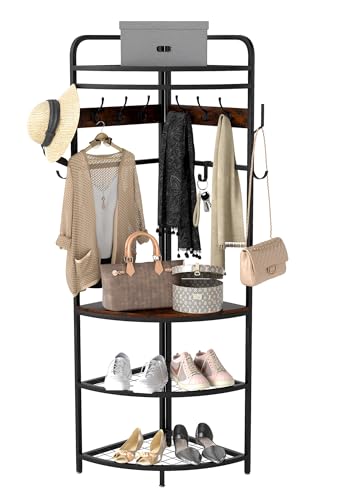 Suuiwau 3 in 1 Ecke Garderobenständer 180cm, Metall-Eckgarderobe...