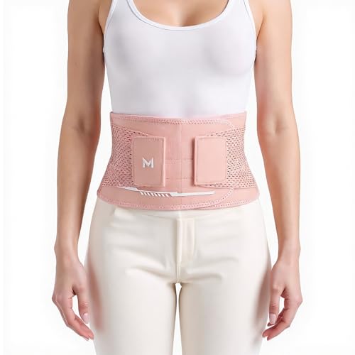 Zimoer Faja Lumbar para Hombre y Mujer - Cinturón Lumbar con Con 5 Varillas de Soporte con Resortes, Correas de Ajuste Doble y Tejido Transpirable para Trabajo, Deportiva y Diaria (Rosa M (65-85 cm))